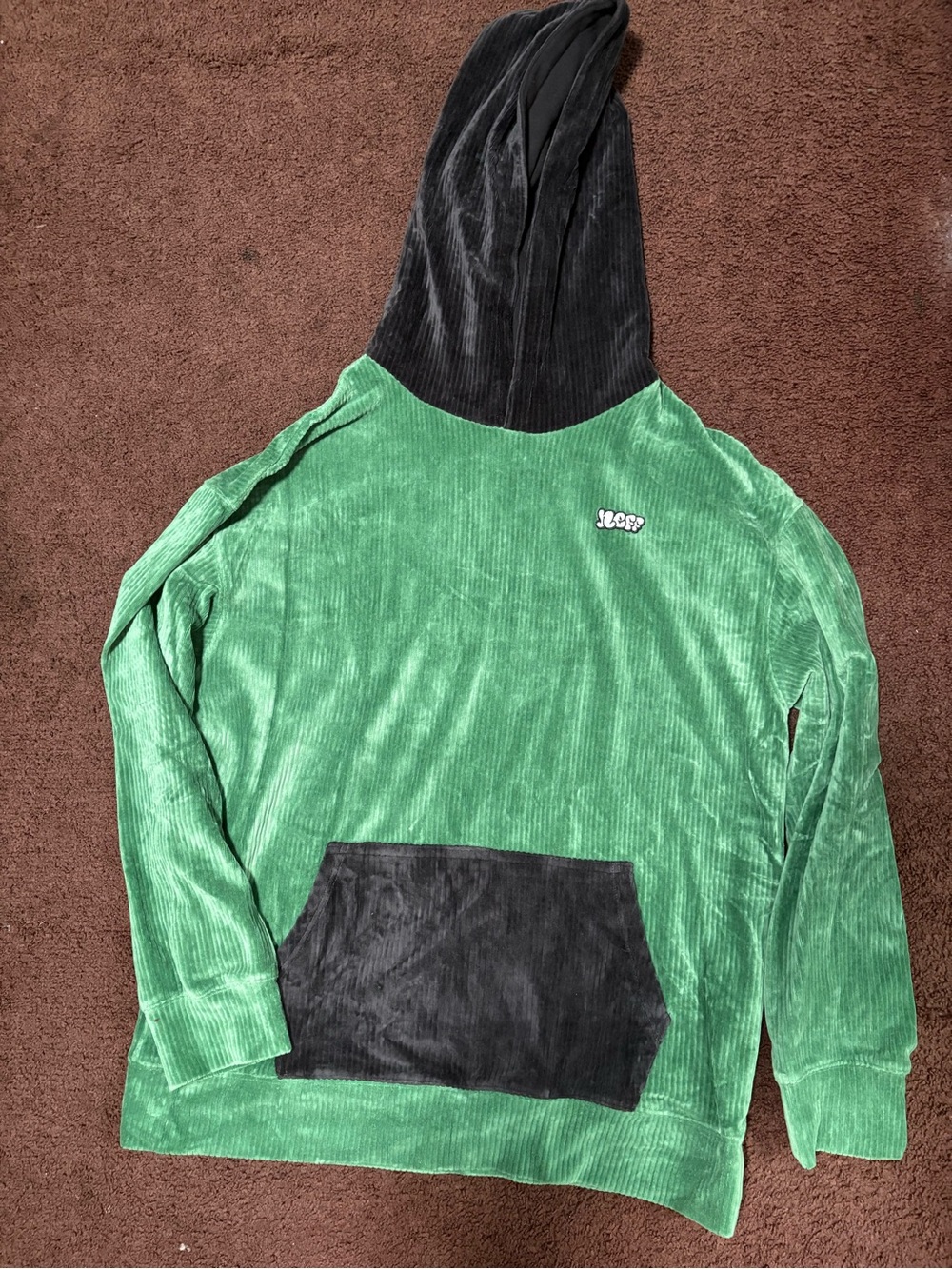 Green and Black Corduroy Hoodie Sweater - Men's